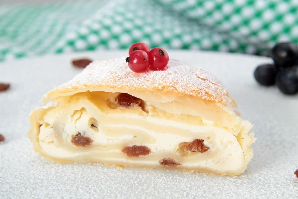 Tranche de strudel au fromage cottage et raisins secs — Photo