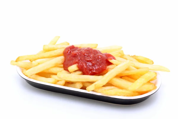 Patate fritte con pomodoro su sfondo bianco — Stock Photo, Image