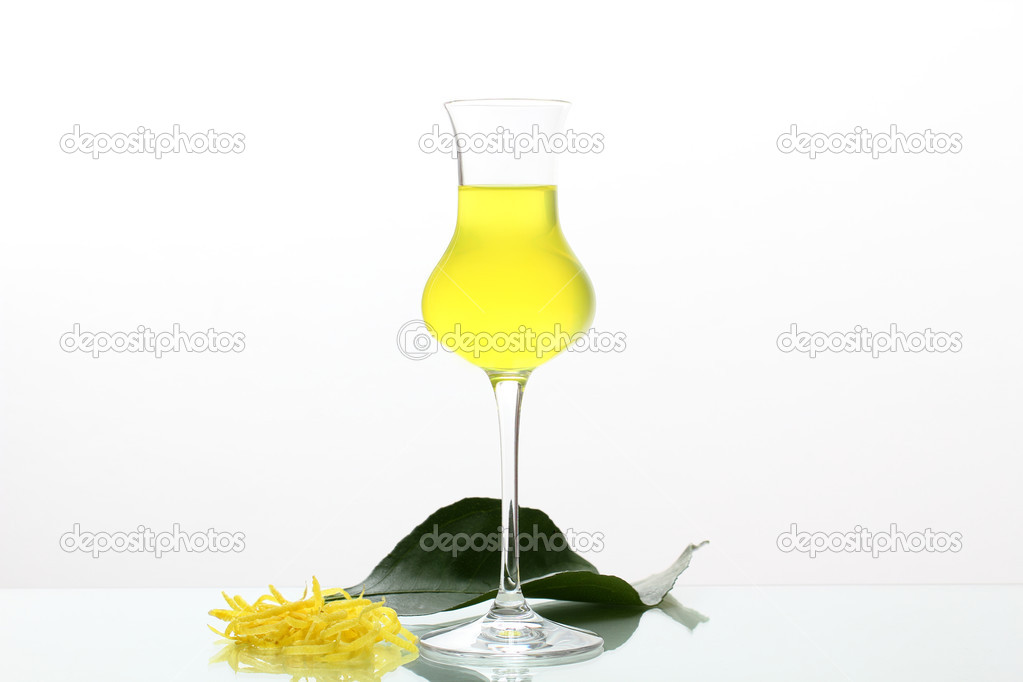 limoncello cocktail on white background