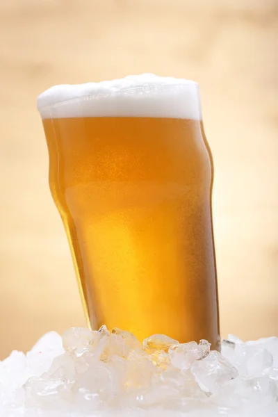 Birra un bicchiere con birra lager sul ghiaccio — Foto Stock