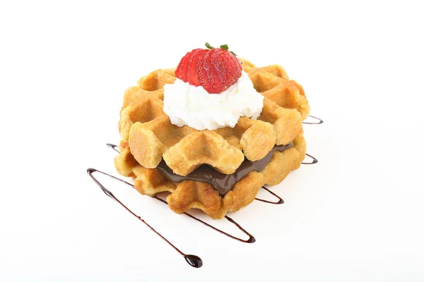 Waffle with chocolate cream and strawberry — Stock Photo, Image
