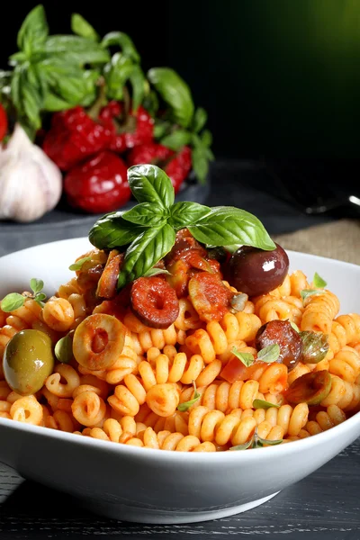 Italian pasta with olives — Stock Photo, Image