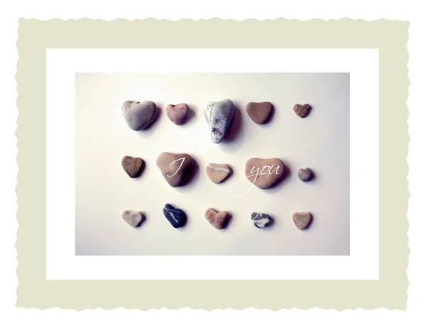 Carte di San Valentino, pietre a forma di cuore — Foto Stock