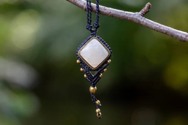 Boho Necklace Natural Background Moonstone 免版税图库图片