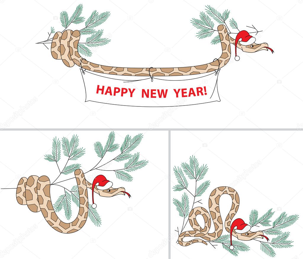 Snake with christmas hat and spruce