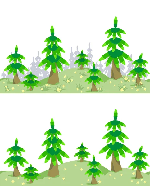 Horizontal seamless border with spruce forest in summer — Stock Vector