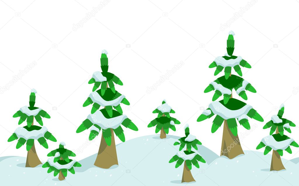 Pine snow winter forest in horizontal seamless border