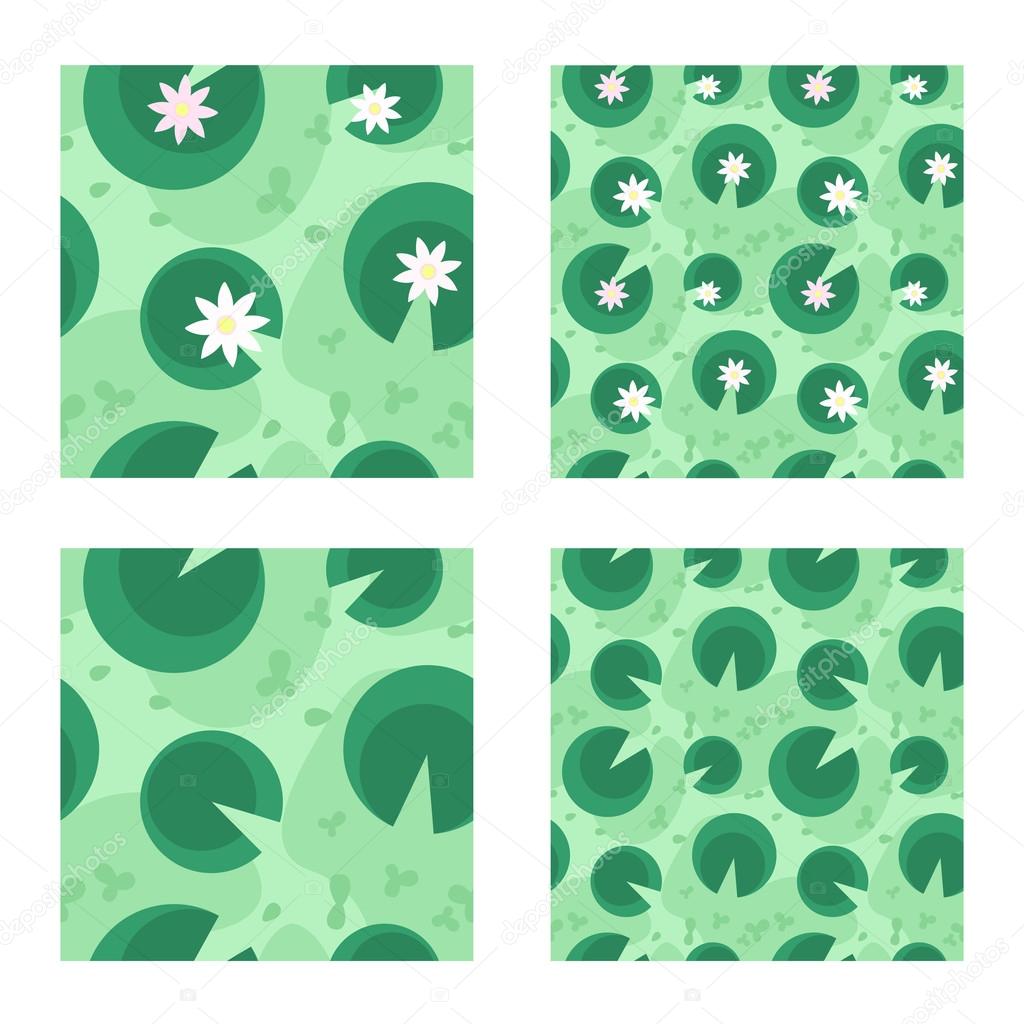 Lily in a green swamp seamless pattern