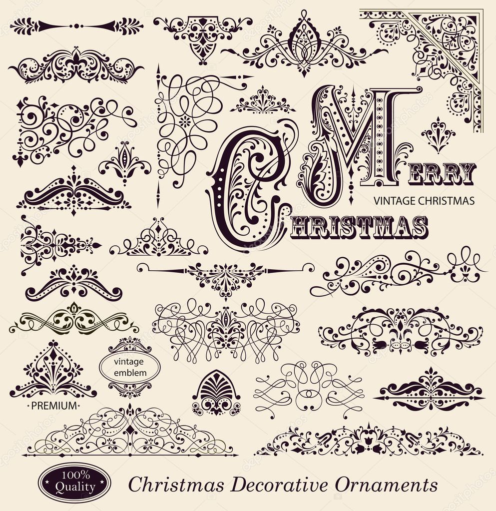 Vector set of Christmas Vintage Ornaments, Design Elements and page decoration
