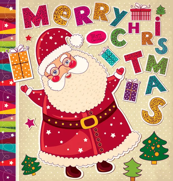 Ilustración de Navidad con Santa Claus divertido — Archivo Imágenes Vectoriales