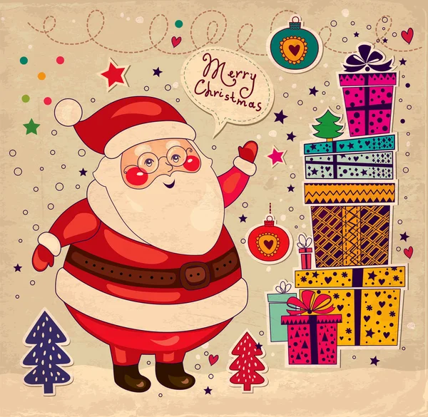 Tarjeta de Navidad con Santa Claus — Vector de stock