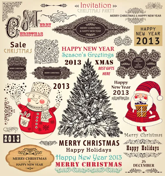 Collection vectorielle d'ornements de Noël et d'éléments décoratifs — Image vectorielle