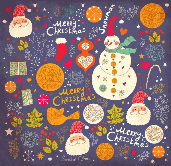 Tarjeta de felicitación de Navidad con muñeco de nieve. Ilustración vectorial. — Archivo Imágenes Vectoriales