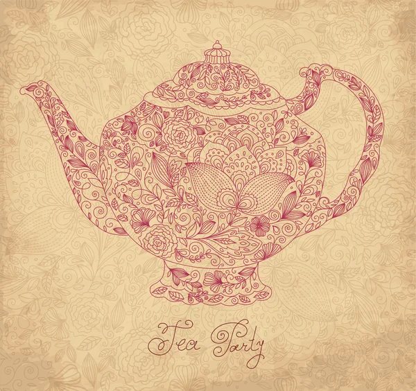 Vintage ornamental teapot with retro background — Stock Vector