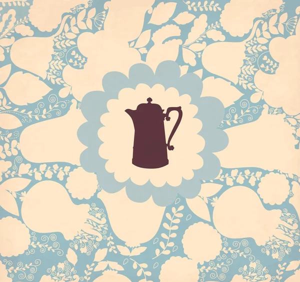 コーヒー ポットのパステル調のヴィンテージ花カード — ストックベクタ