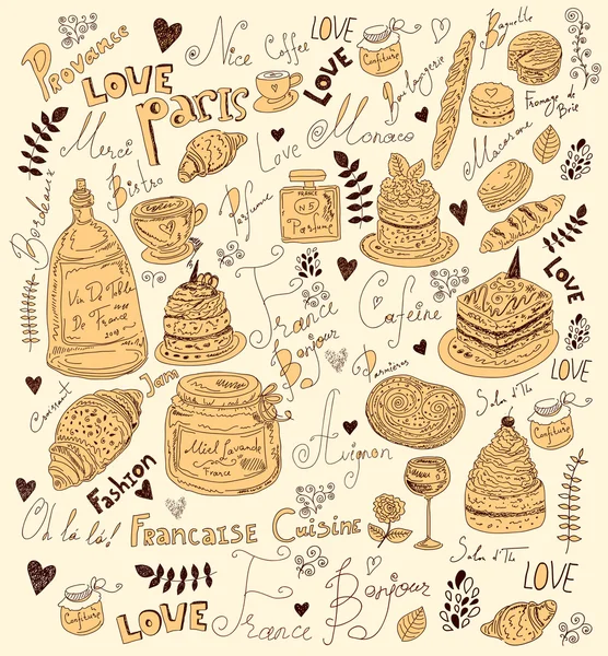矢量背景与食物的象征法国 — 图库矢量图片