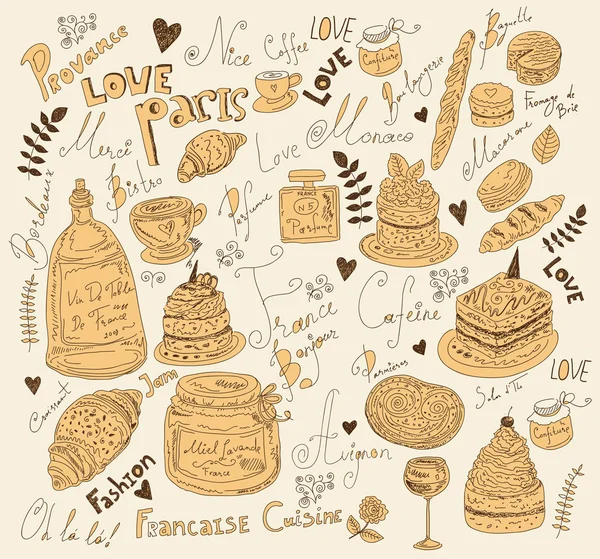 Fondo vectorial con símbolos de la comida Francia — Archivo Imágenes Vectoriales