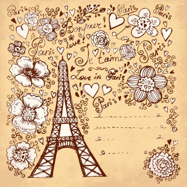 vektör el Eyfel Kulesi ile çizilen illüstrasyon