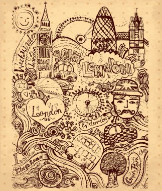 Vektör el çizimi Londra sembolleri ile