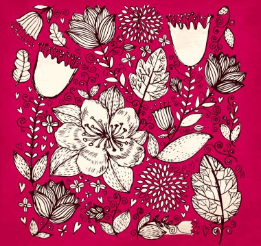 çiçekli vintage illüstrasyon vektör el çekilmiş