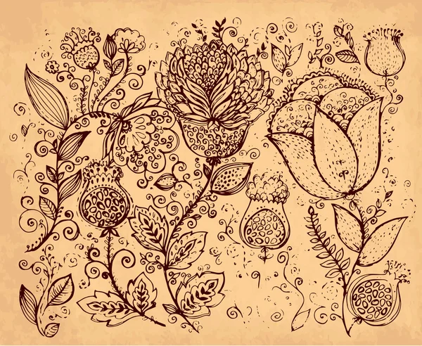 Illustrazione vintage disegnata a mano vettoriale con fiori — Vettoriale Stock