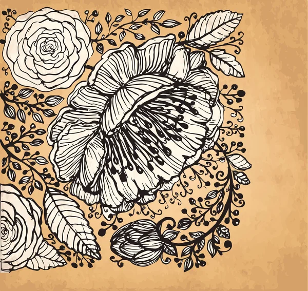 ベクターの手描きの花を持つヴィンテージのイラスト — ストックベクタ