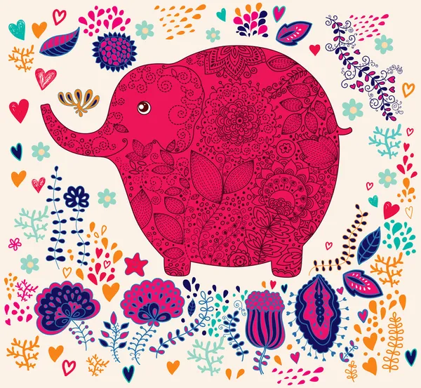 Kerstkaart met olifant — Stockvector