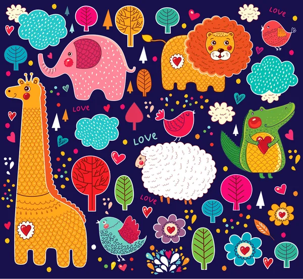 vektör kümesi ile hayvanlar karikatür sopa