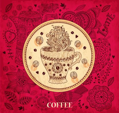 Vintage vektör arka plan ile kahve fincanı