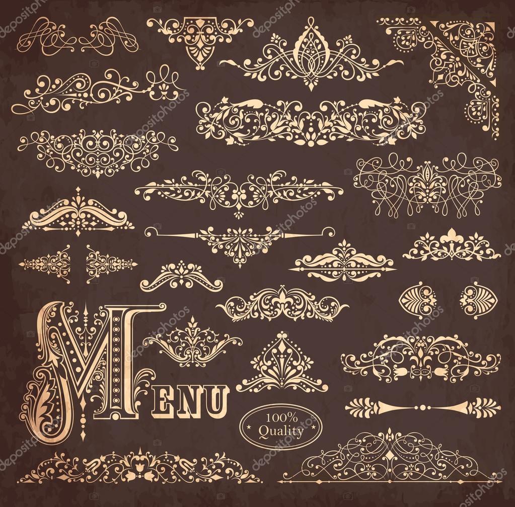 Vector collection of detailed vintage borders, ornaments and elements of decoration