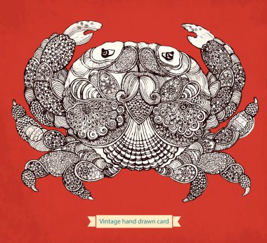 Hand drawn crab with elements of a flower ornament clipart