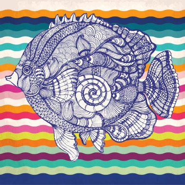 çiçek süsleme unsurları ile çizilmiş balık el