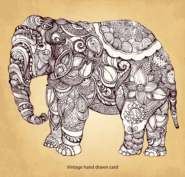 Elefante indio decorativo dibujado a mano — Archivo Imágenes Vectoriales
