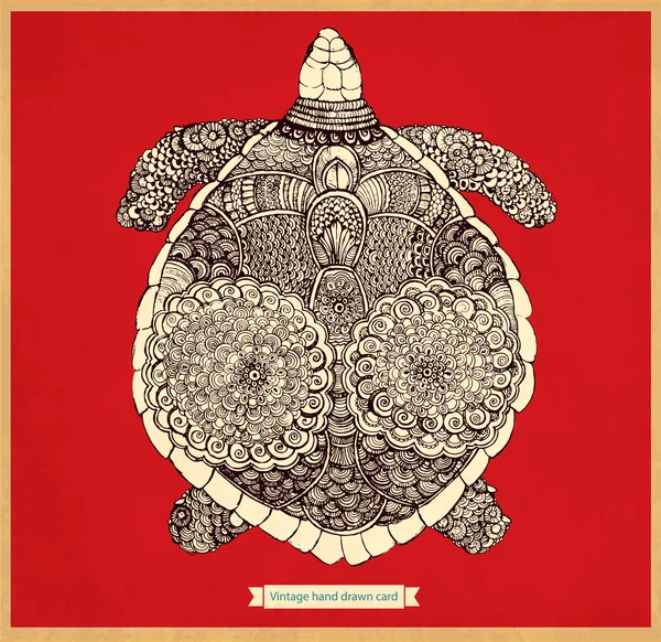 Handgezeichnete Schildkröte mit Elementen eines Blumenschmucks — Stockvektor