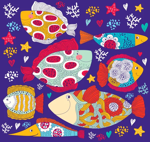 Dibujos animados peces divertidos — Vector de stock