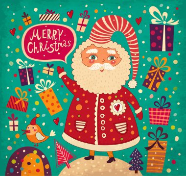 mutlu Noeller ve mutlu yeni yıl kartı Noel Baba