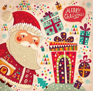 mutlu Noeller ve mutlu yeni yıl kartı Noel Baba