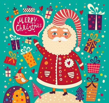 mutlu Noeller ve mutlu yeni yıl kartı Noel Baba