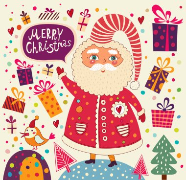mutlu Noeller ve mutlu yeni yıl kartı Noel Baba