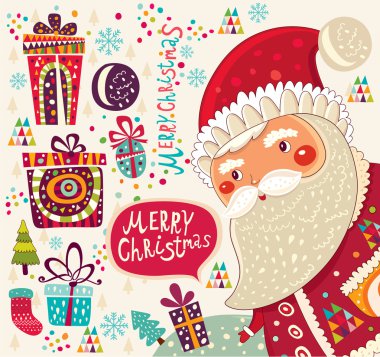 mutlu Noeller ve mutlu yeni yıl kartı Noel Baba