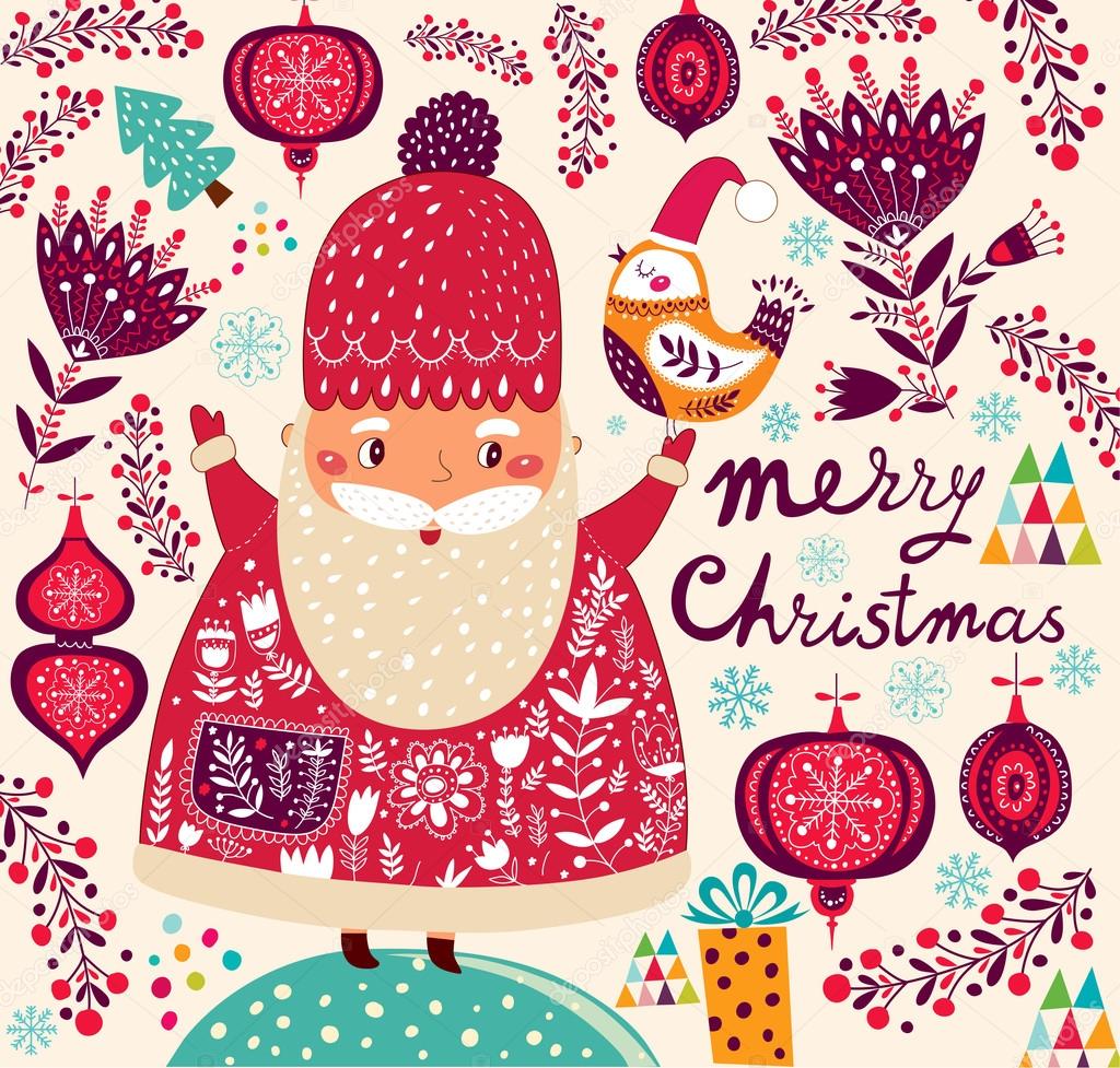 Merry Christmas card with Santa