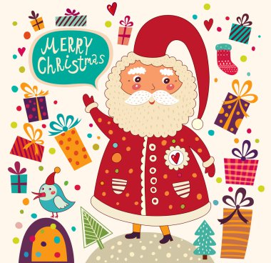mutlu Noeller ve mutlu yeni yıl kartı Noel Baba