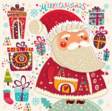 mutlu Noeller ve mutlu yeni yıl kartı Noel Baba