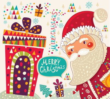 mutlu Noeller ve mutlu yeni yıl kartı Noel Baba
