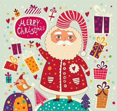 mutlu Noeller ve mutlu yeni yıl kartı Noel Baba