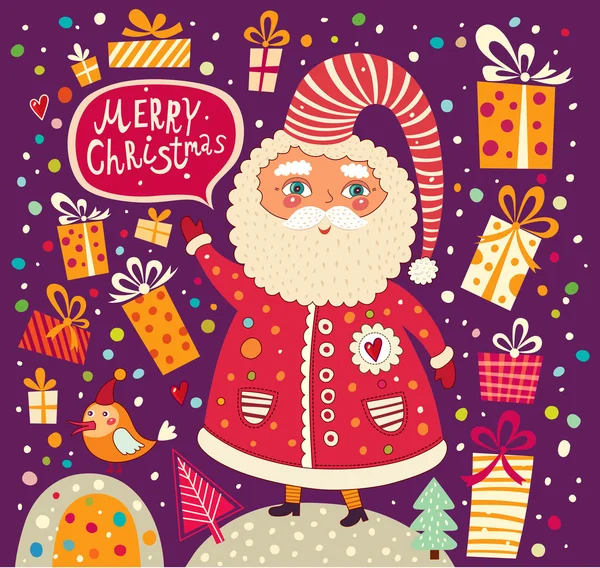 Christmas vector illustration with funny Santa Claus — Stock Vector