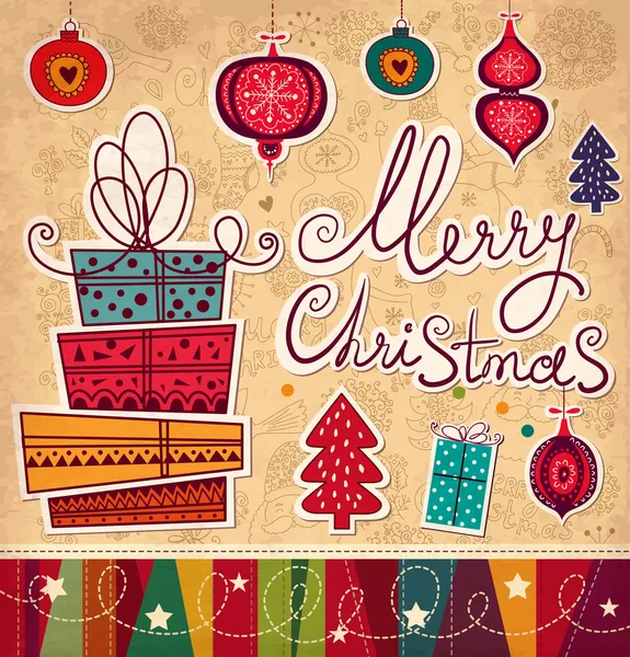 ギフト ボックスとビンテージのクリスマス カード — ストックベクタ