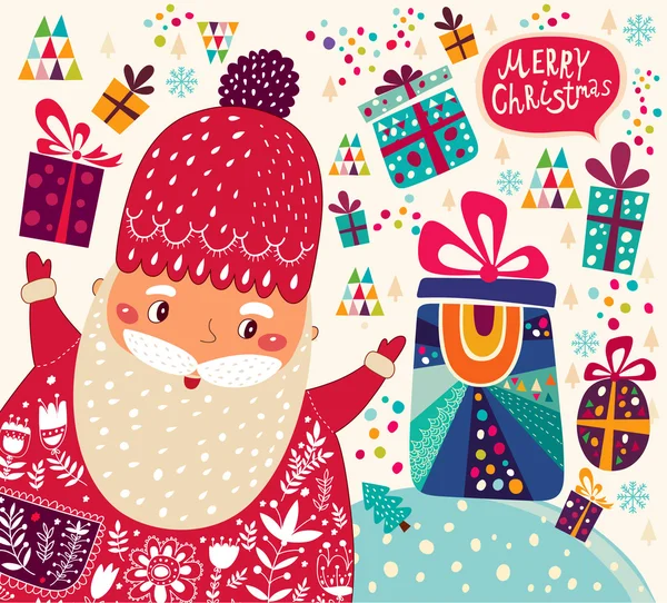 Tarjeta de Navidad con Santa Claus — Vector de stock