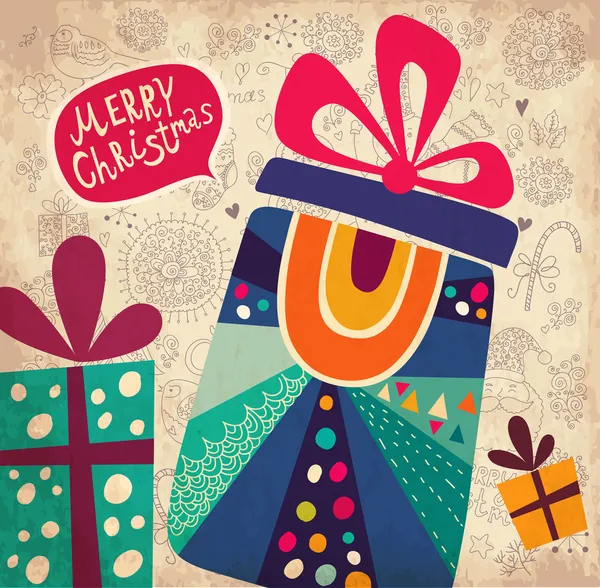 З Різдвом і новим роком картку з подарункові коробки — стоковий вектор