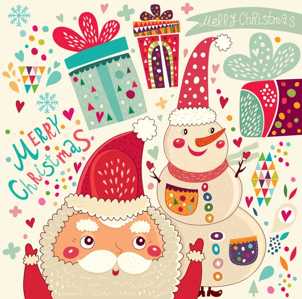 Merry Christmas and Happy New Year card with Santa — Stock Vector